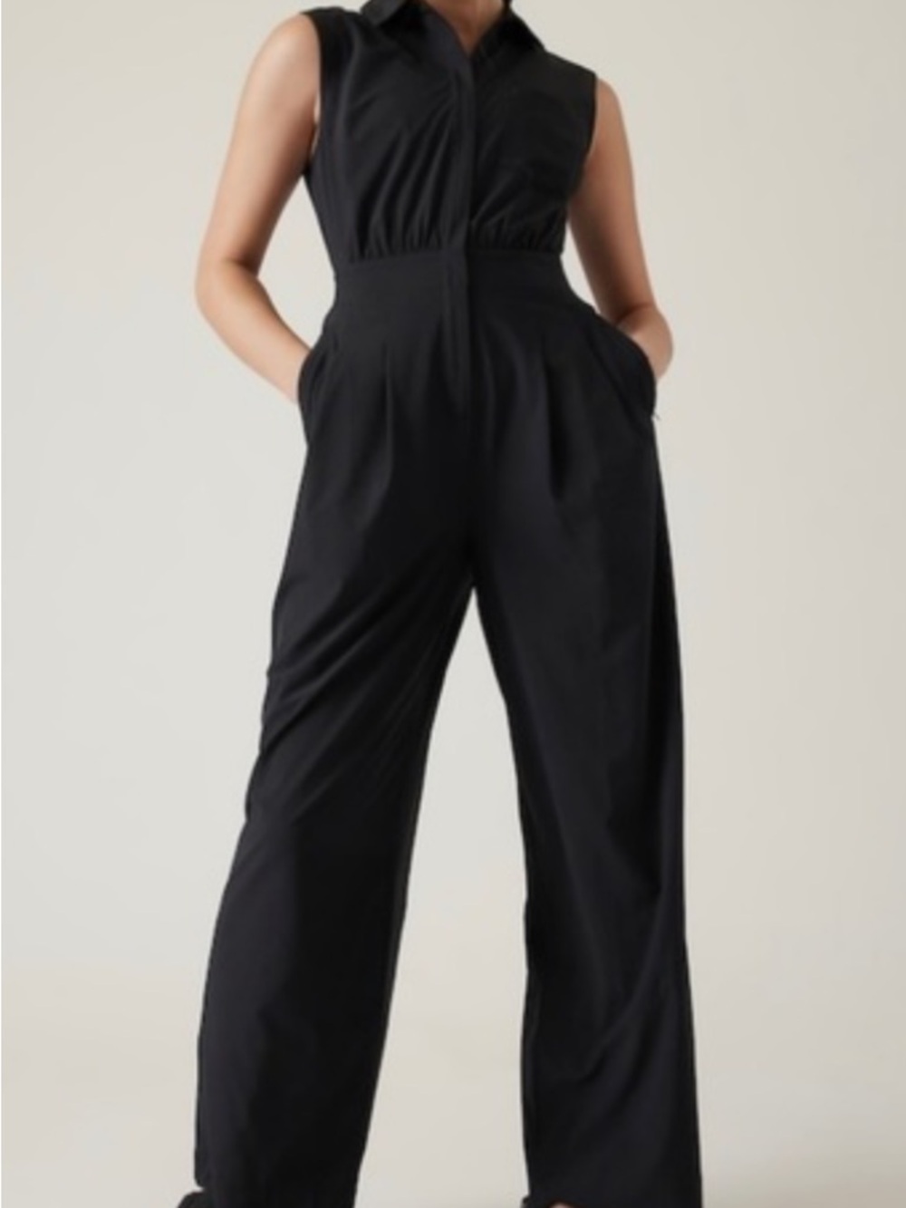 Athleta Black Sleeveless High-Waist Wide-Leg Jumpsuit 8P